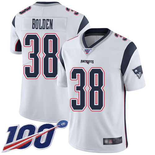New England Patriots Football #38 100th Season Limited White Men Brandon Bolden Road NFL Jersey